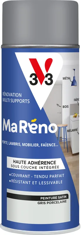 Peinture de rénovation multi-supports MaRéno gris porcelaine finition satinée 0,4L - V33 Seulement Aujourd'hui