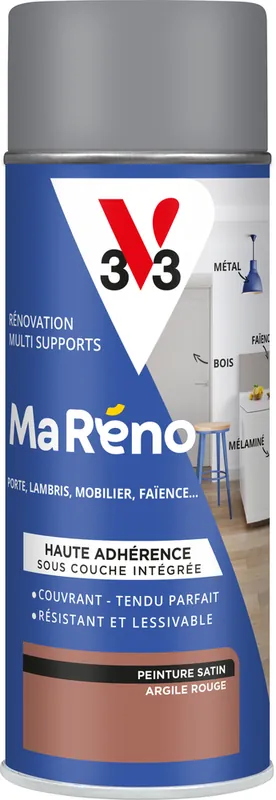 Prix Cassé Peinture de rénovation multi-supports MaRéno argile rouge finition satinée 0,4L - V33