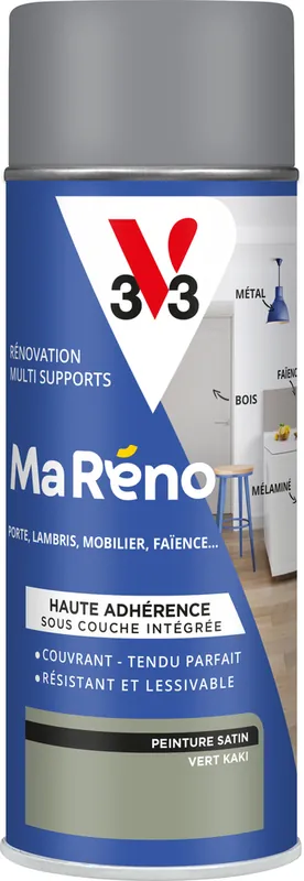 Peinture de rénovation multi-supports MaRéno vert kaki finition satinée 0,4L - V33 Bon Marché