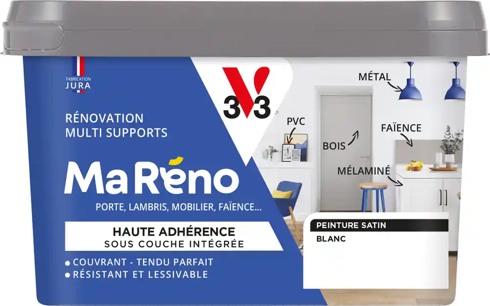Nouvel Arrivage Peinture de rénovation multi-supports MaRéno blanc finition satinée 0,5L - V33