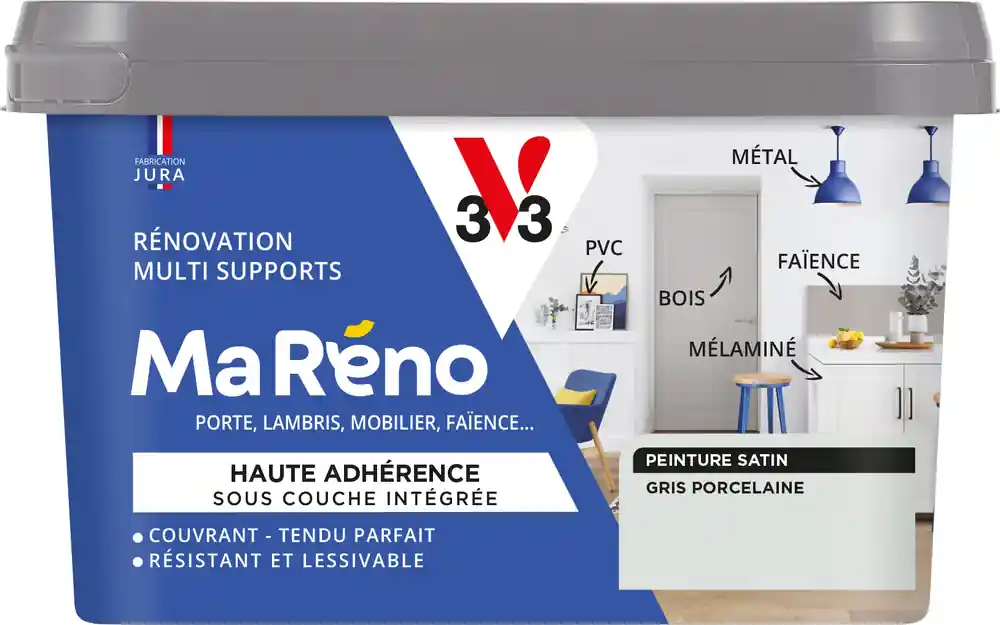 Affaire À Saisir Peinture de rénovation multi-supports MaRéno gris porcelaine finition satinée 0,5L - V33