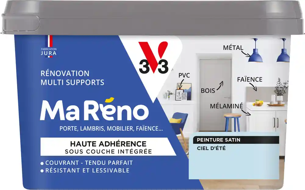 Peinture de rénovation multi-supports MaRéno ciel d‘été finition satinée 0,5L - V33 Nouvelle Collection