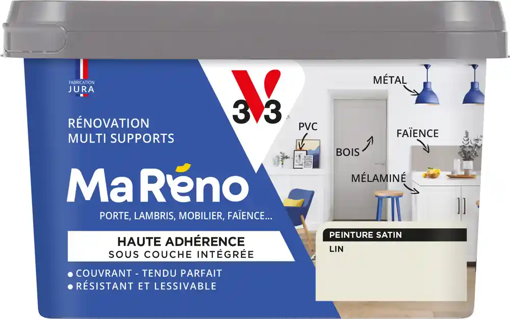 Peinture de rénovation multi-supports MaRéno lin finition satinée 0,5L - V33 Remise