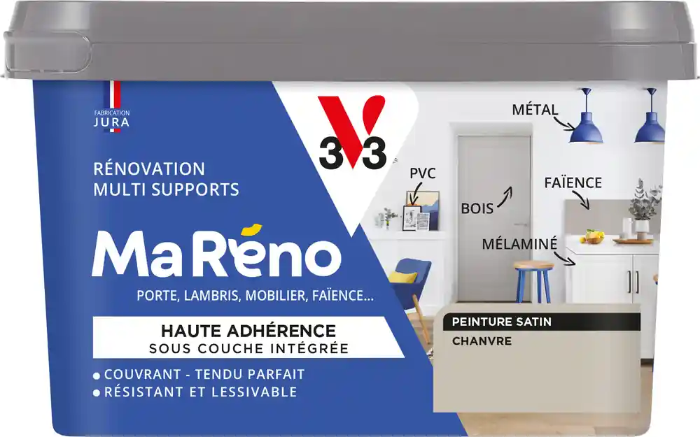 Peinture de rénovation multi-supports MaRéno chanvre finition satinée 0,5L - V33 Offre Du Jour