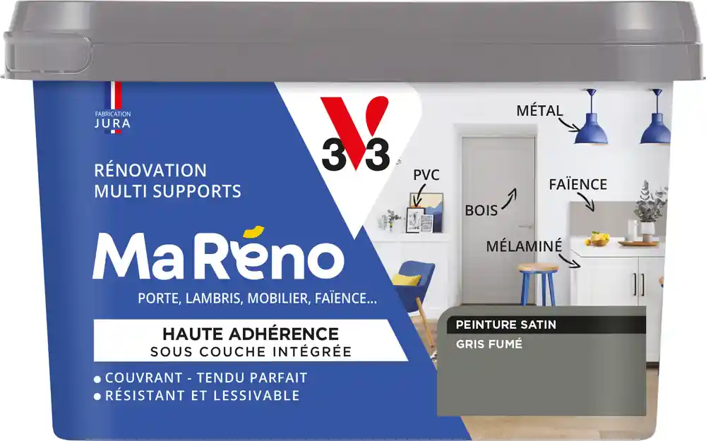 Peinture de rénovation multi-supports MaRéno gris fumé finition satinée 0,5L - V33 Bon Marché
