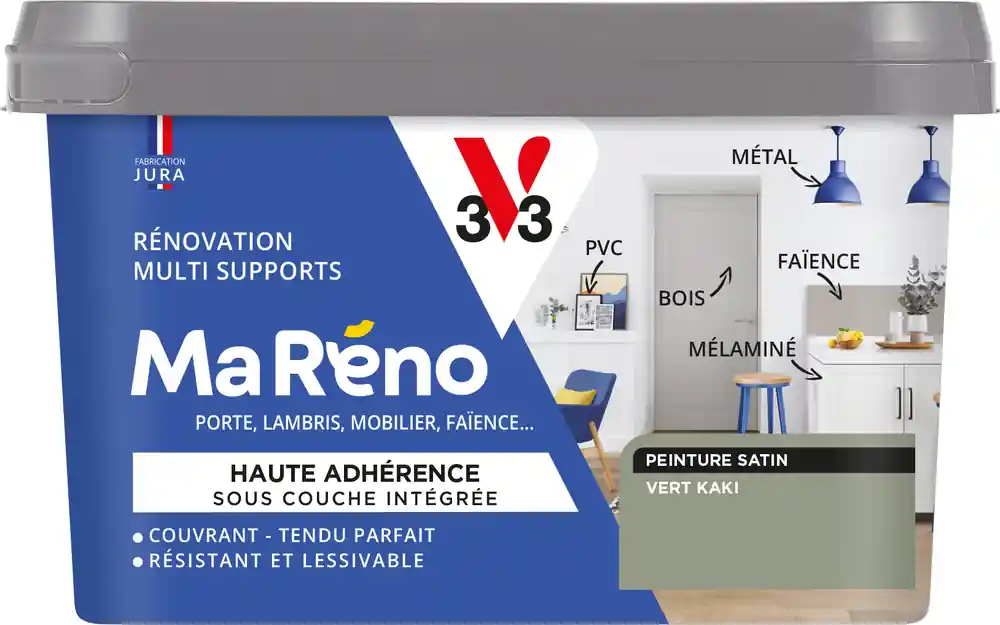 Peinture de rénovation multi-supports MaRéno vert kaki finition satinée 0,5L - V33 Bon Marché