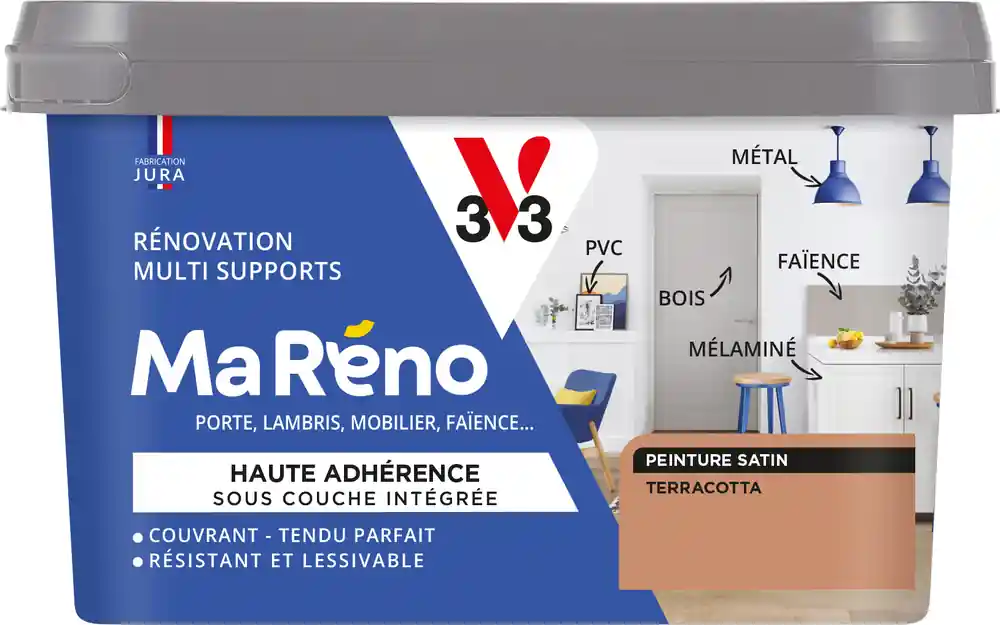 Peinture de rénovation multi-supports MaRéno terracotta finition satinée 0,5L - V33 Dernier Modèle