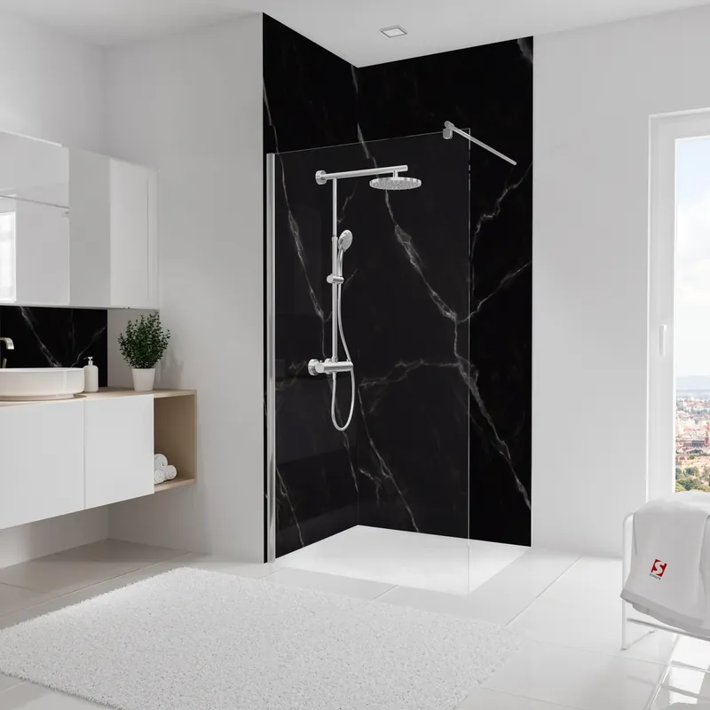 Quantité Limitée Panneaux muraux de douche 100+100x255 cm marbre de carrare noir DécoDesign Softtouch - SCHULTE