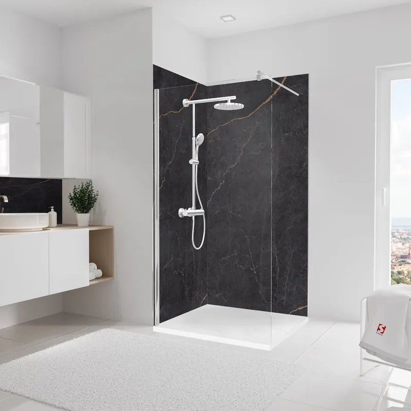 Panneaux muraux de douche 100+100x210 cm marbre anthracite cuivre DécoDesign Softtouch - SCHULTE Solde