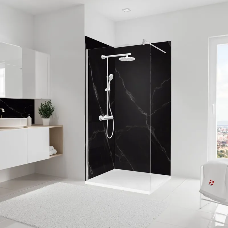 Must-Have Panneaux muraux de douche 100+100x210 cm marbre de carrare noir DécoDesign Softtouch - SCHULTE