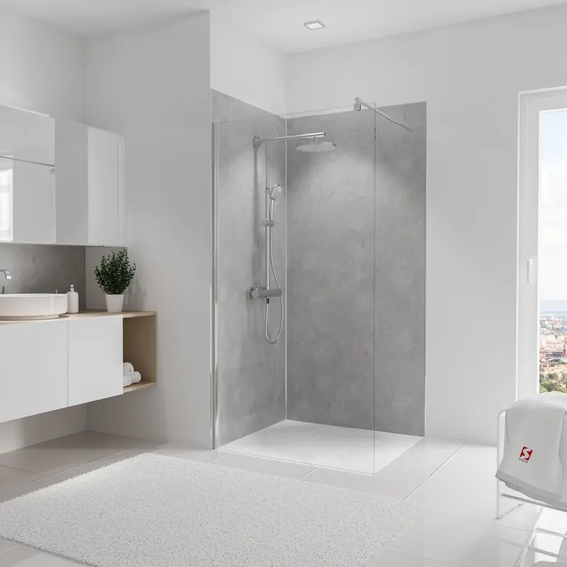 Retour Gratuit Panneaux muraux de douche 100+100x210 cm béton ciré DécoDesign Softtouch - SCHULTE