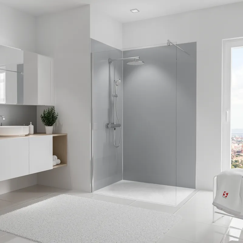 Achat Immédiat Panneaux muraux de douche 90+120x210 cm gris argenté DécoDesign Couleur - SCHULTE