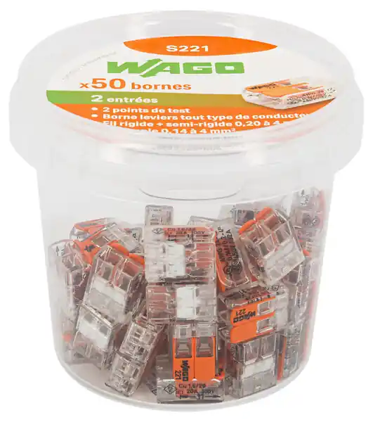 WAGO Pot de 50 bornes de connexion automatique 2 entrées S221 Offre Limitée