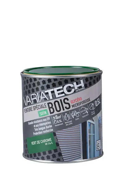 Peinture bois glycéro satin - Vert de chrome - 0.5L VARIATECH Meilleur Choix
