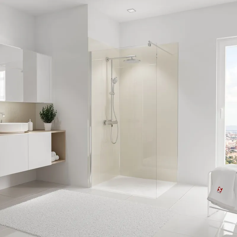Meilleur Prix Panneaux muraux de douche 100+100x210 cm décor beige DécoDesign Brio - SCHULTE