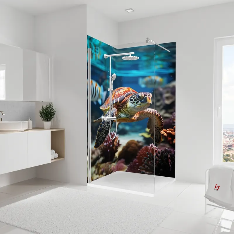 Acheter En Ligne Panneaux muraux de douche 90+90x210 cm tortue DécoDesign Photo - SCHULTE