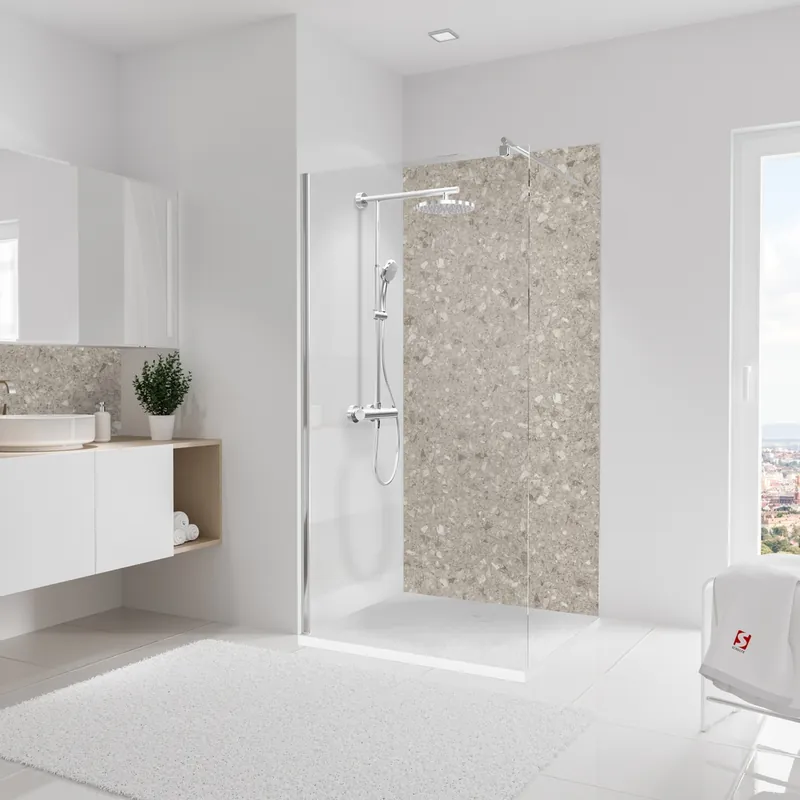 Panneau mural de douche 100x210 cm terrazo greige DécoDesign Softtouch - SCHULTE Prix Réduit