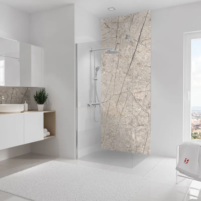 Meilleure Vente Panneau mural de douche 100x255 cm pierre greige veiné DécoDesign Softtouch - SCHULTE