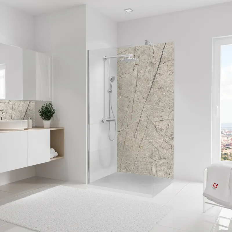 Offre Exclusive Panneau mural de douche 100x210 cm pierre greige veiné DécoDesign Softtouch - SCHULTE