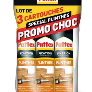 Mastic colle fixation bois plinthes - Blanc - 3x380g PATTEX Bon Plan