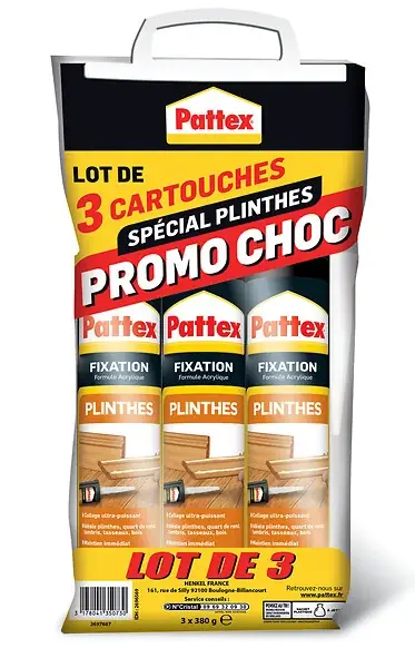 Mastic colle fixation bois plinthes - Blanc - 3x380g PATTEX Bon Plan