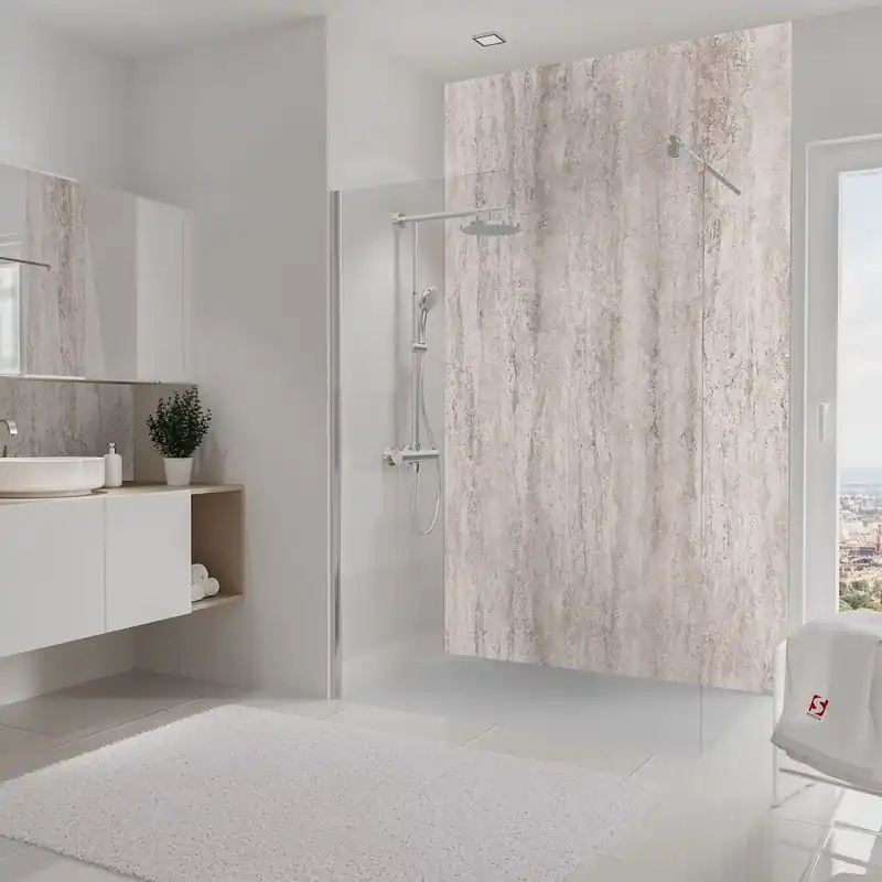 Bon Plan Panneau mural de douche 150x255 cm travertin beige DecoDesign Décor - SCHULTE