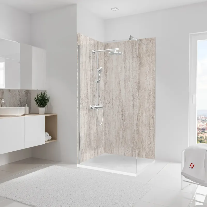Panneaux muraux de douche 100+100x210 cm travertin beige DecoDesign Décor - SCHULTE Affaire À Saisir