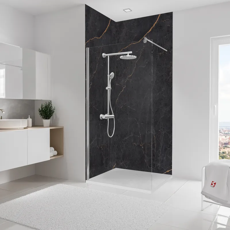 Soldes Panneaux muraux de douche 100+100x255 cm marbre anthracite cuivre DécoDesign Softtouch - SCHULTE