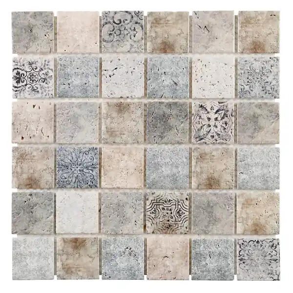 Haute Qualité Mosaïque en travertin TAHAT - Peint patchwork - L.30xl.30cm MAT INTER
