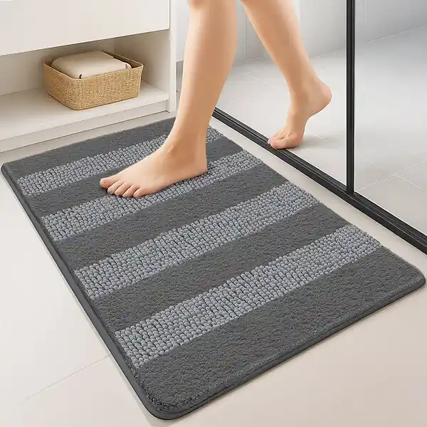 Prix Réduit Tapis de Bain Antidérapant chenille microfibre 50x80cm gris VOUNOT