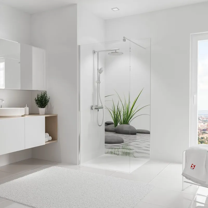 Haute Qualité Panneau mural de douche 90x210 cm pierres zen et herbe DécoDesign Photo - SCHULTE