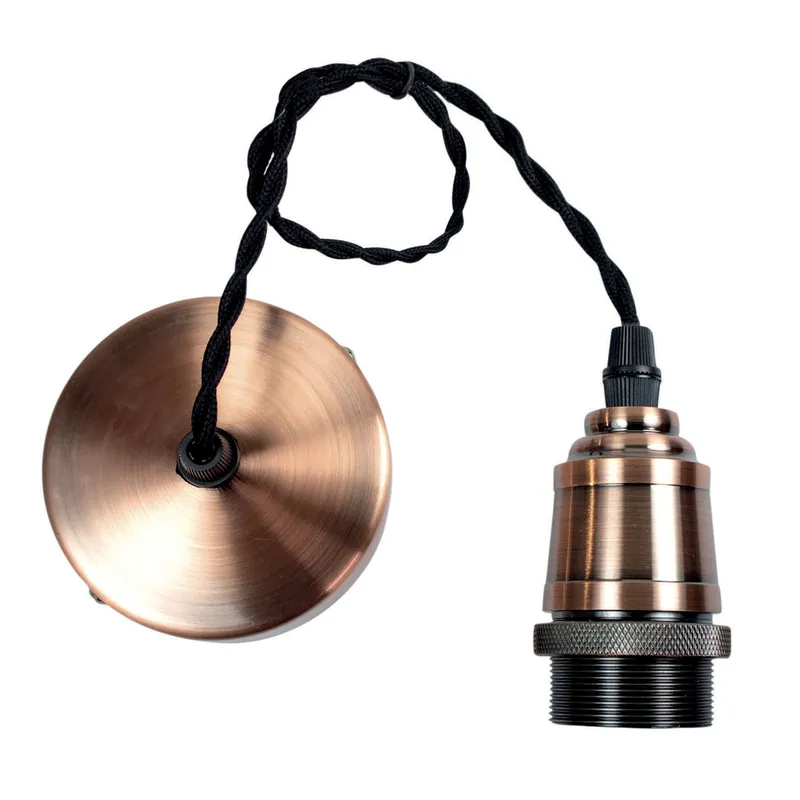 Monture métal E27 pour suspension avec fil tissu cuivre / noir - TIBELEC Remise