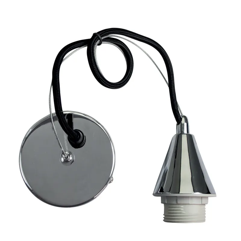 Pas Cher Monture métal E27 pour suspension avec fil tissu chrome / noir - TIBELEC