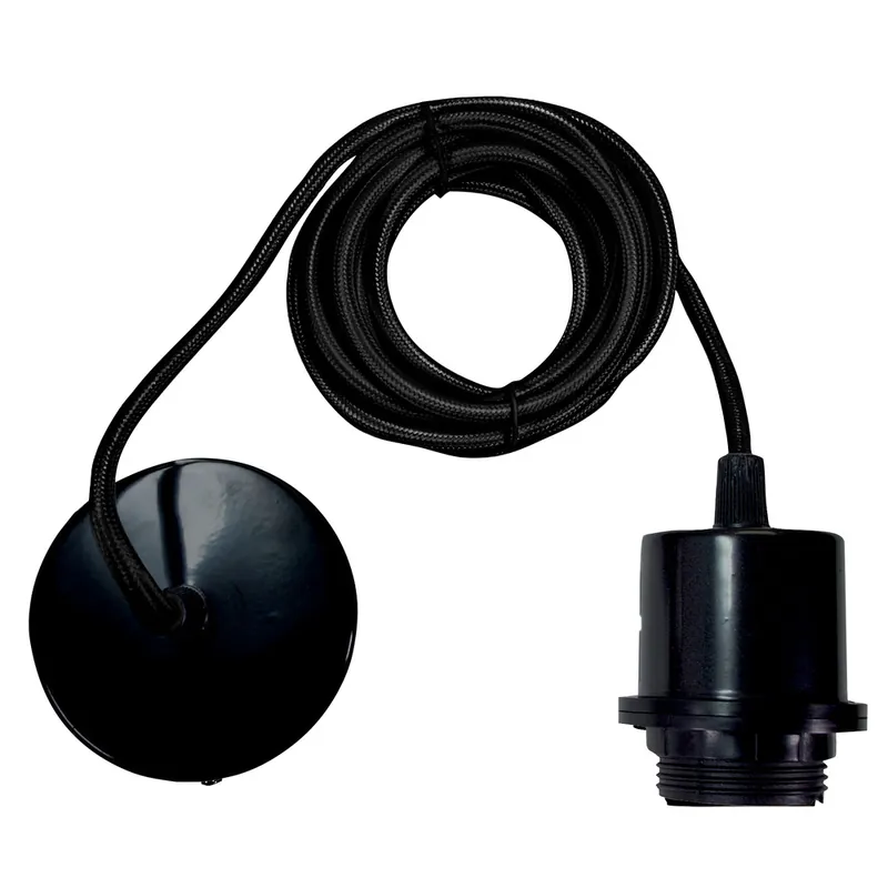 Acheter Direct Monture métal E27 pour suspension avec fil tissu noir - TIBELEC