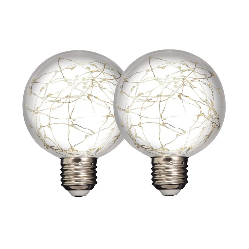 Ampoules déco pour guirlande LED globe E27 55 lumens blanc chaud par 2 - TIBELEC Promotion