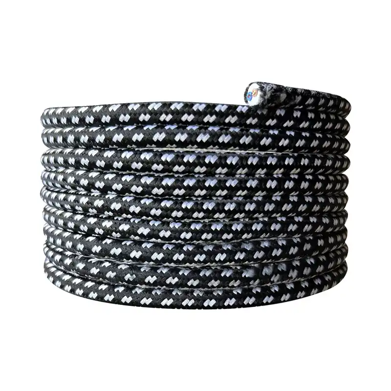Achat Immédiat Câble électrique tissu noir & blanc 3m - TIBELEC