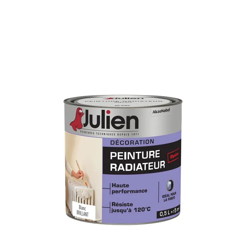 Nouvel Arrivage Peinture radiateur glycéro blanc brillant 0,5 L JULIEN