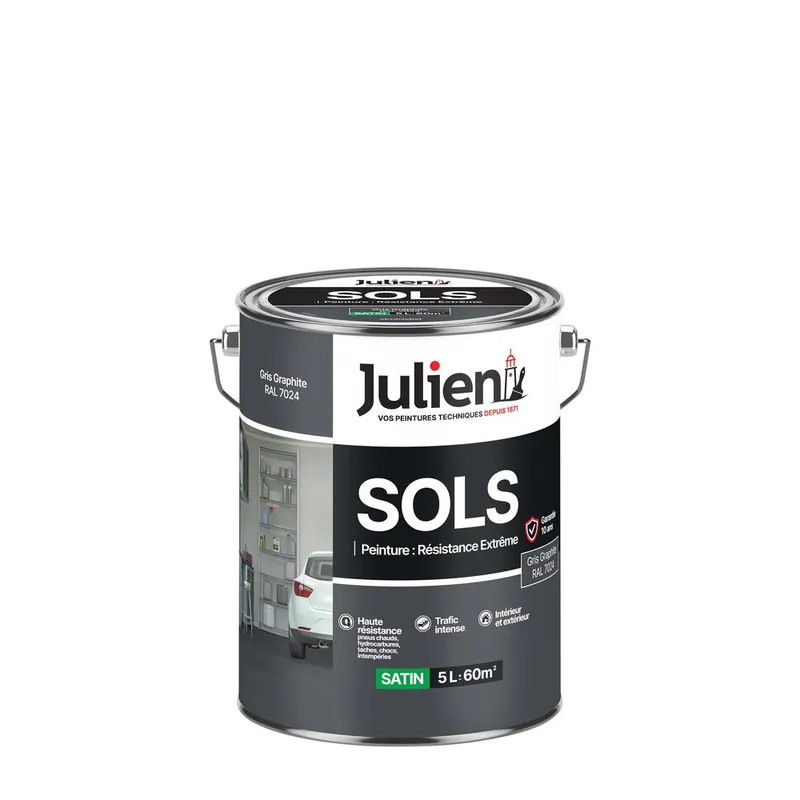 Peinture sol extrême gris graphite RAL 7024 5L JULIEN Authentique