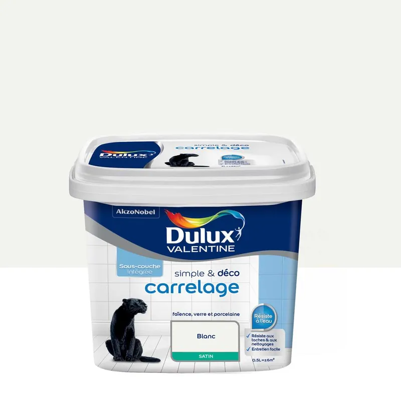 Certifié Peinture pour carrelage simple & déco Blanc Satin 0,5 L DULUX VALENTINE
