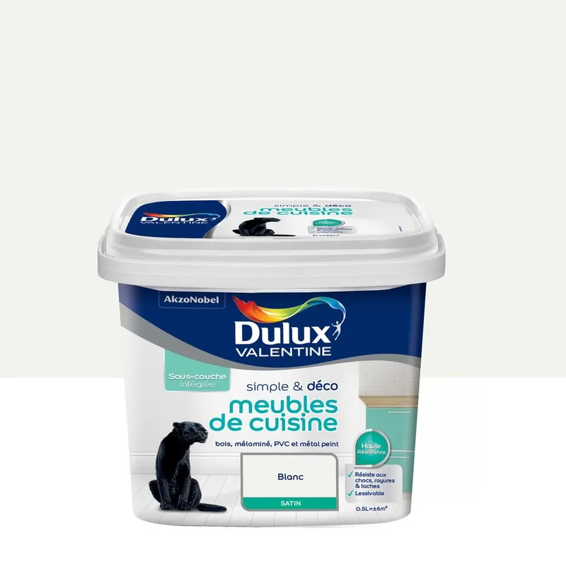Peinture pour meubles de cuisine simple & déco Blanc Satin 0,5 L DULUX VALENTINE Réduction