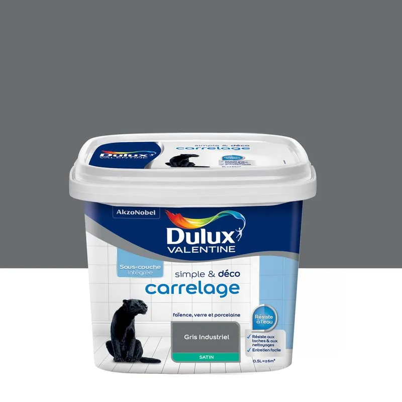 Peinture pour carrelage simple & déco Gris Industriel Satin 0,5 L DULUX VALENTINE Prix Choc