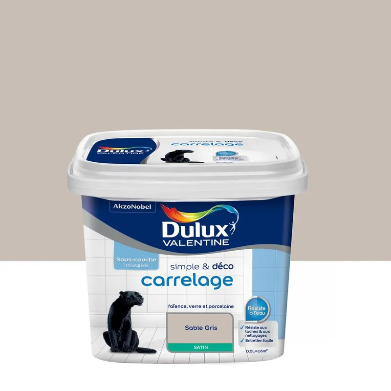 Peinture pour carrelage simple & déco Sable Gris Satin 0,5 L DULUX VALENTINE Nouveauté
