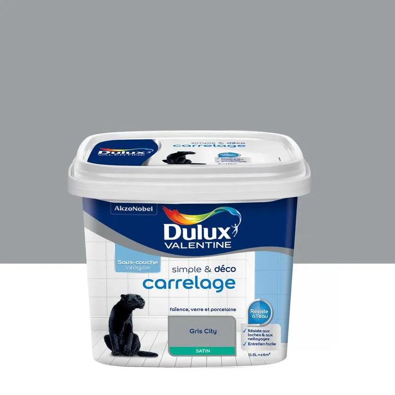 Acheter En Ligne Peinture pour carrelage simple & déco Gris City Satin 0,5 L DULUX VALENTINE