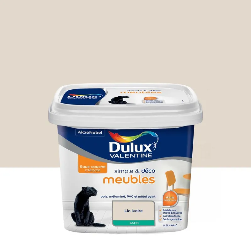 Peinture pour meubles simple & déco Lin Ivoire Satin 0,5 L DULUX VALENTINE Livraison Express