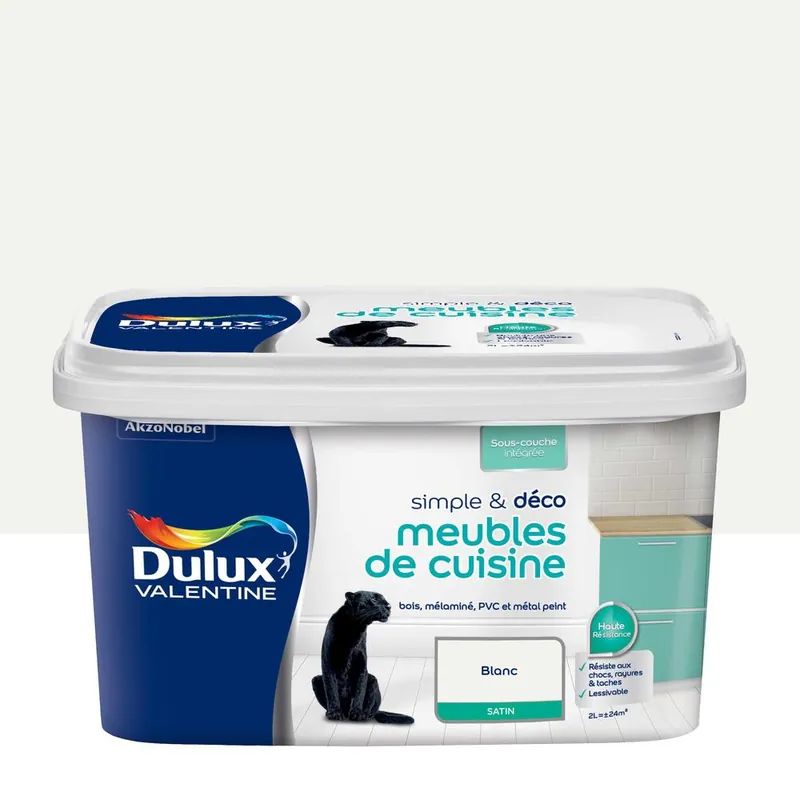 Peinture pour meubles de cuisine simple & déco Blanc Satin 2 L DULUX VALENTINE Soldes