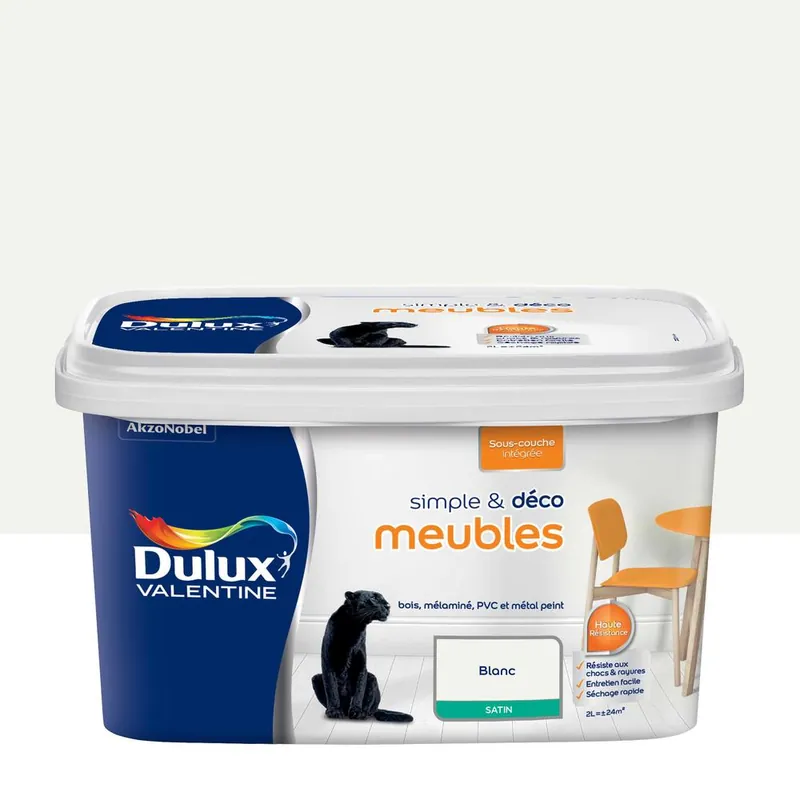 Expédié Aujourd'hui Peinture pour meubles simple & déco Blanc Satin 2 L DULUX VALENTINE