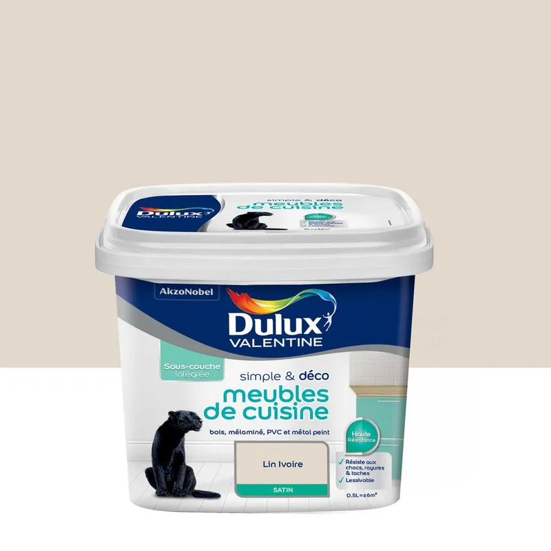 Peinture pour meubles de cuisine simple & déco Lin Ivoire Satin 0,5 L DULUX VALENTINE Expédition Rapide