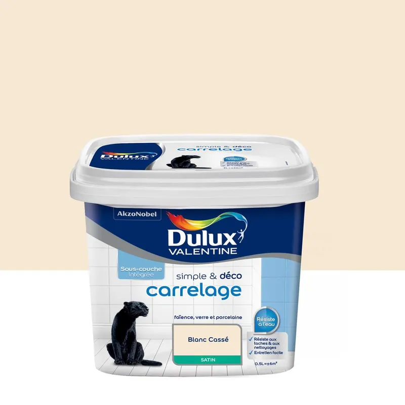 Nouvelle Collection Peinture pour carrelage simple & déco Blanc Cassé Satin 0,5 L DULUX VALENTINE