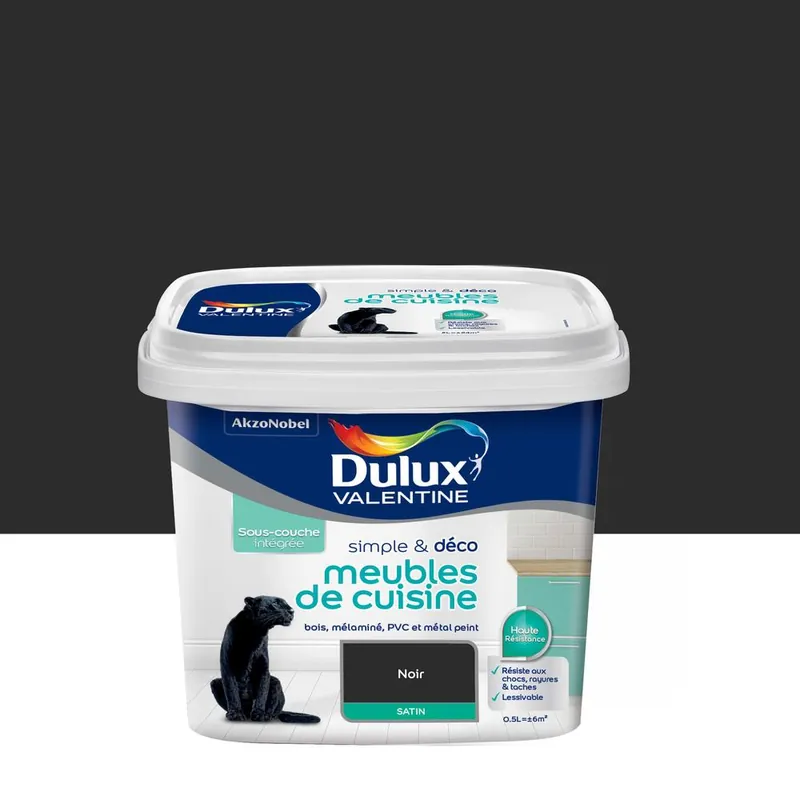 Satisfait Ou Remboursé Peinture pour meubles de cuisine simple & déco Noir Satin 0,5 L DULUX VALENTINE