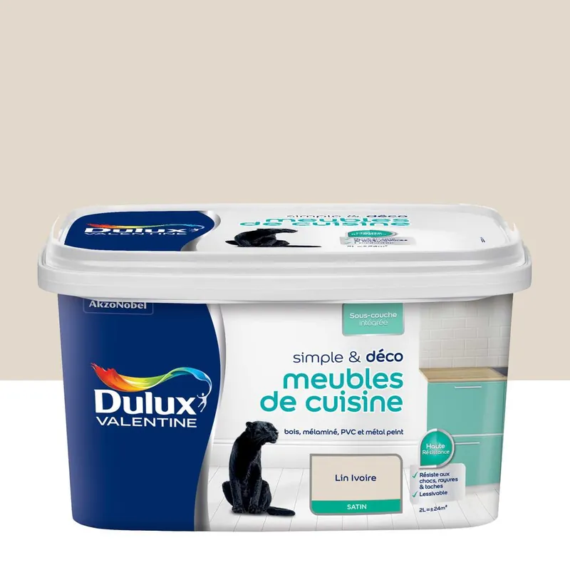 Peinture pour meubles de cuisine simple & déco Lin Ivoire Satin 2 L DULUX VALENTINE Prix Choc